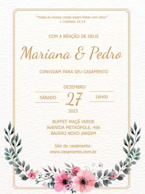 Convite de Casamento Floral Aquarela para Editar Online