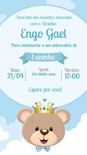 Convite Aniversário Ursinho Príncipe Editável Online