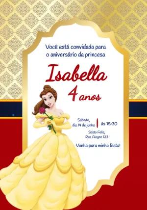 Convite Aniversário Princesa Bela da Bela e a Fera para Editar