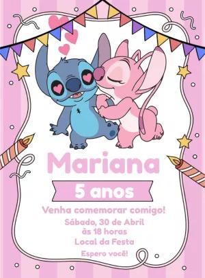 Convite Aniversário Stitch e Angel para Editar Online