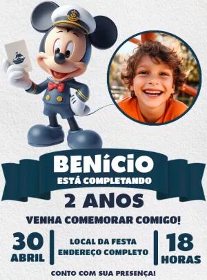 Convite Aniversário Mickey Marinheiro com Foto para Editar Online