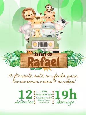 Convite de Aniversário Safari com Animais para Editar Online