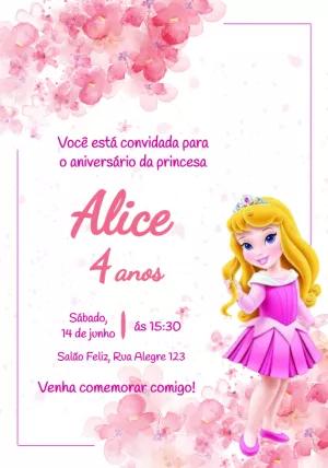 Convite Aniversário Bela Adormecida Floral para Editar Online