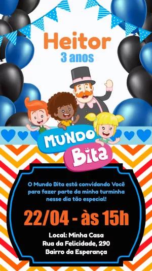 Convite Aniversário Mundo Bita com a Turma para Editar Online