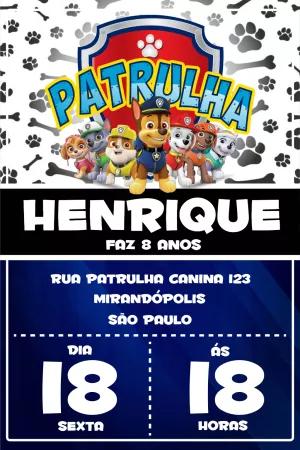 Convite Aniversário Patrulha Canina com a Turma para Editar