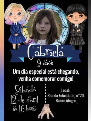 Convite Aniversário Wandinha Addams com Foto para Editar Online