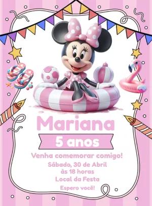 Convite Aniversário Minnie Pool Party para Editar Online
