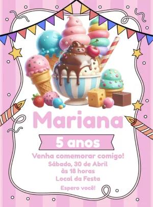 Convite de Aniversário Sorveteria e Doces para Editar Online