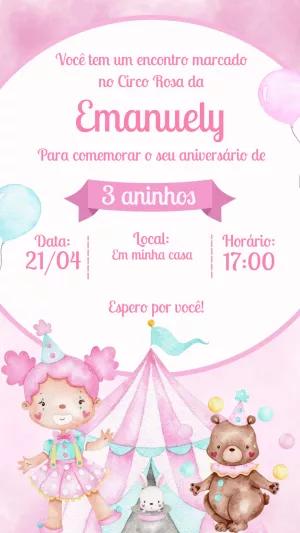 Convite de Aniversário Tema Circo Rosa Editável Online