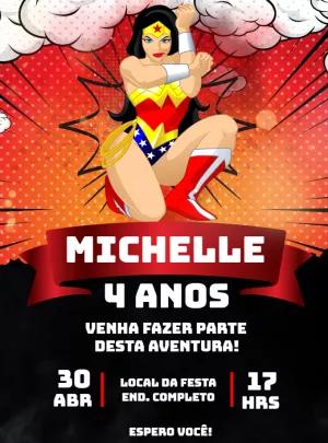 Convite Aniversário Mulher Maravilha para Editar Online