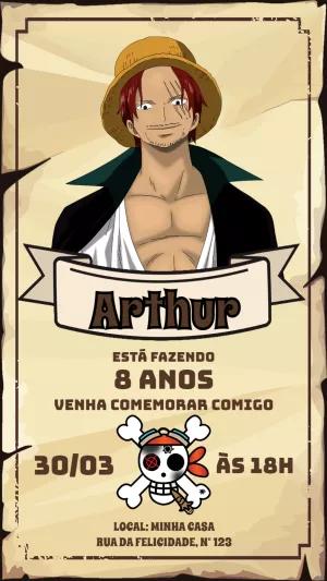 Convite de Aniversário One Piece Shanks para Editar Online