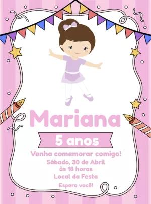 Convite de Aniversário Bailarina Rosa para Editar Online