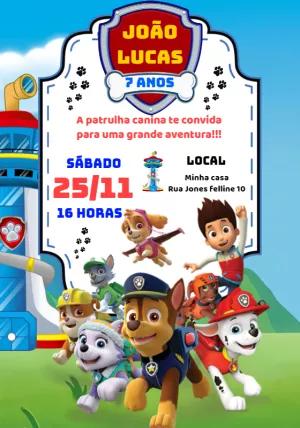Convite Aniversário Patrulha Canina com Personagens para Editar