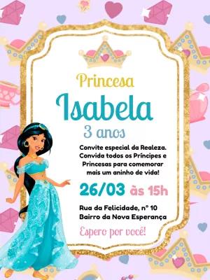 Convite Aniversário Princesa Jasmine para Editar Online
