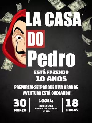 Convite Aniversário La Casa de Papel para Editar Online