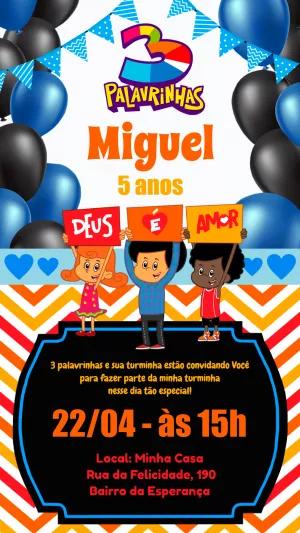 Convite Aniversário 3 Palavrinhas para Editar Online
