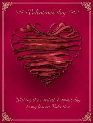 Valentine's Day Card with Ribbon Heart to Edit Online