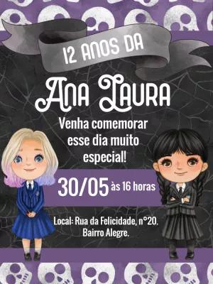 Convite Aniversário Wandinha Addams e Enid para Editar Online