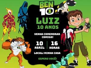 Convite de Aniversário Ben 10 com Personagens para Editar