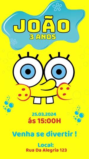 Convite de Aniversário Bob Esponja para Editar Online