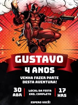 Convite de Aniversário Deadpool Editável para Enviar Online