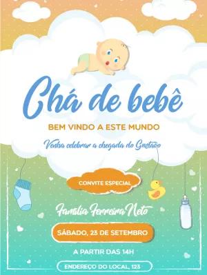 Convite Chá de Bebê Menino com Nuvens para Editar Online