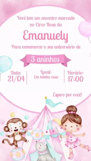 Convite Aniversário Circo Rosa com Animais Fofos para Editar