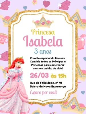 Convite de Aniversário Princesa Ariel Editável Online