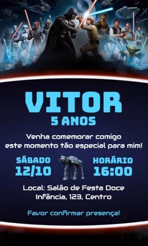Convite de Aniversário Star Wars com Personagens para Editar