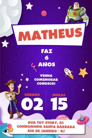 Convite Aniversário Toy Story com Personagens para Editar Online