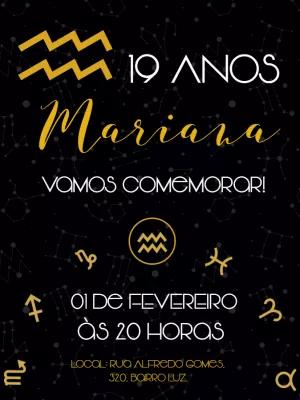 Convite de Aniversário Signo Aquário para Editar Online