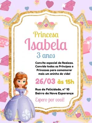 Convite de Aniversário Princesa Sofia para Editar Online