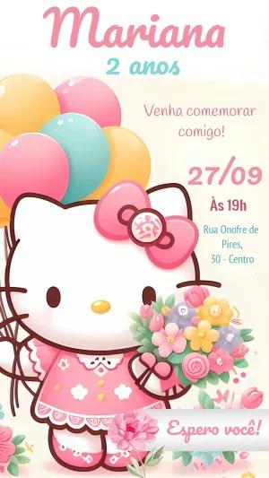 Convite de Aniversário Hello Kitty para Editar Online