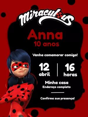 Convite de Aniversário Lady Bug Miraculous para Editar