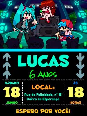 Convite de Aniversário Friday Night Funkin' para Editar Online