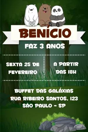 Convite Aniversário Urso Sem Curso Editável Online
