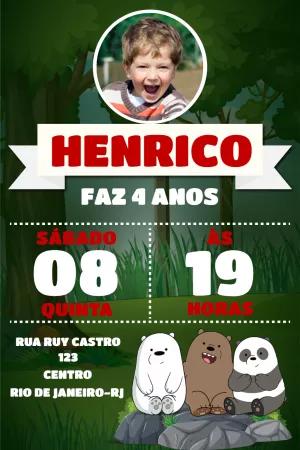 Convite Aniversário Urso Sem Curso com Foto para Editar Online