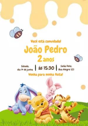 Convite de Aniversário Ursinho Pooh e Amigos para Editar Online