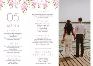 Menu de Casamento Floral com Foto para Editar Online
