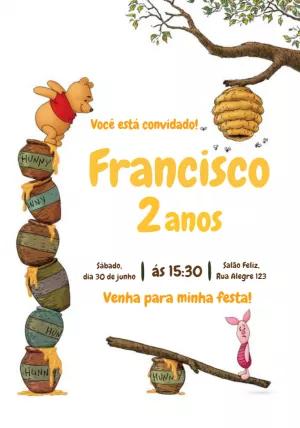 Convite de Aniversário Ursinho Pooh para Editar Online