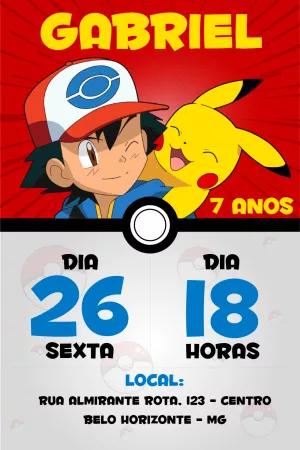 Convite de Aniversário Pokémon com Ash para Editar Online