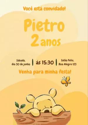 Convite de Aniversário Ursinho Pooh para Editar Online