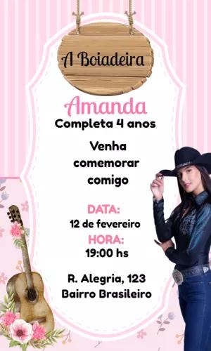 Convite de Aniversário Boiadeira Rosa para Editar Online
