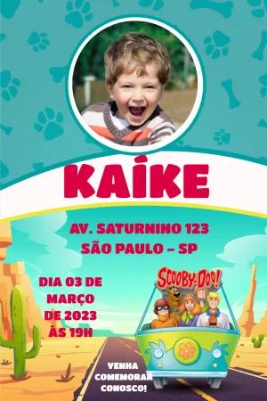 Convite Aniversário Scooby-Doo com Foto para Editar Online