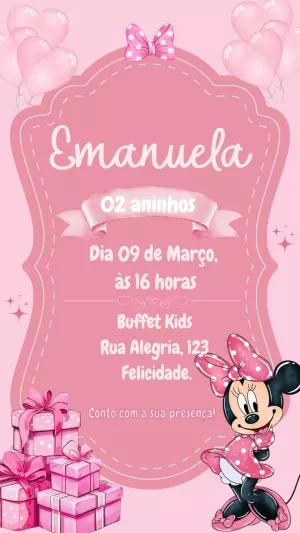 Convite de Aniversário Minnie Rosa para Editar Online