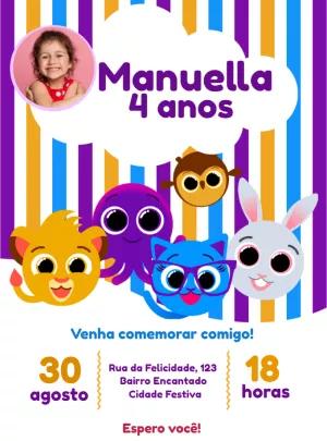 Convite Aniversário Bolofofos com Foto para Editar Online