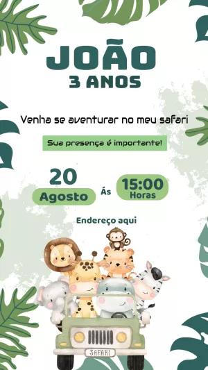 Convite de Aniversário Safari com Animais para Editar Online