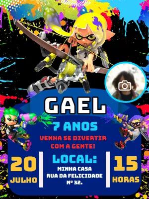 Convite de Aniversário Splatoon com Foto para Editar Online