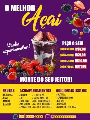 Folheto de Açaí com Cardápio para Editar Online