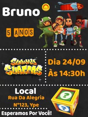 Convite de Aniversário Subway Surfers para Editar Online